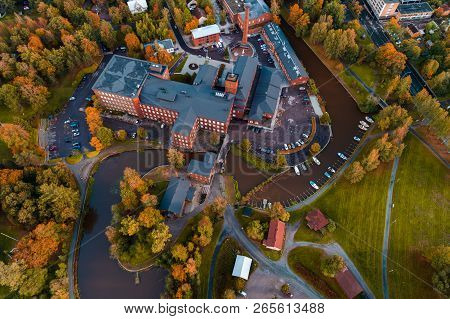 Autumn View From The Air Of The Old Spinning Mill Of Forssa By The River, Finland