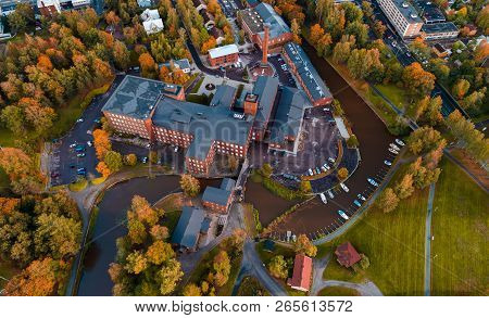 Autumn View From The Air Of The Old Spinning Mill Of Forssa By The River, Finland