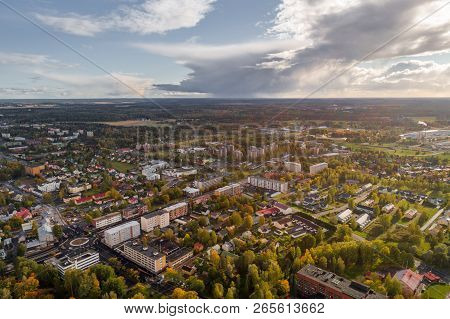 City View Of The Small City Of Forssa Taken With A Drone, Finland