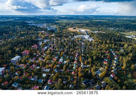 City View Of The Small City Of Forssa Taken With A Drone, Finland