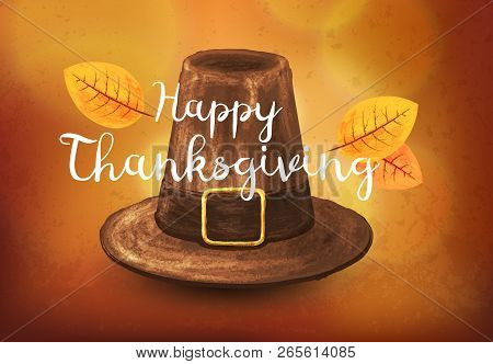 Hand-drawn Pilgrim Hat. Illustration On A Thanksgiving Holidays.
