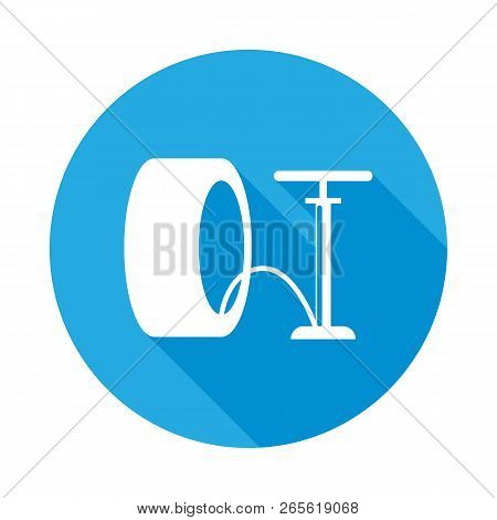 Hand Pump With Wheel Flat Icon With Long Shadow. Element Of Car Repair Services Illustration. Premiu
