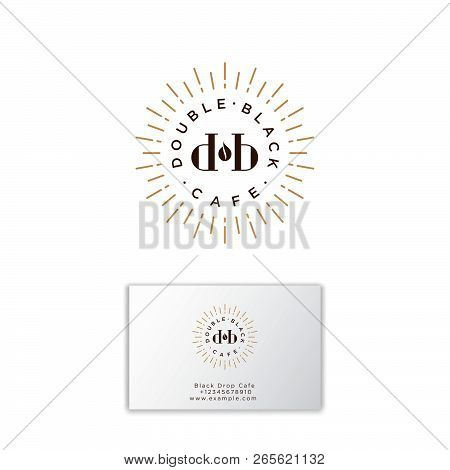 Double Black Cafe Logo. Coffee Emblem. D And B Letters With Sunrays And Coffee Been. Hipster Flat Lo