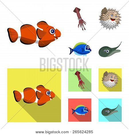 Vector Design Of Sea And Animal Icon. Set Of Sea And Marine Vector Icon For Stock.