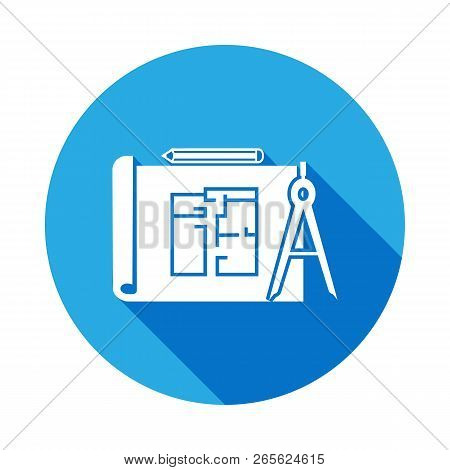 Building Plan Icon With Long Shadow. Elements Of Constraction Icon With Long Shadow. Signs And Symbo