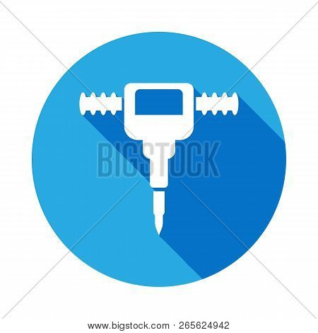 Jackhammer Icon With Long Shadow. Elements Of Constraction Icon With Long Shadow. Signs And Symbols 
