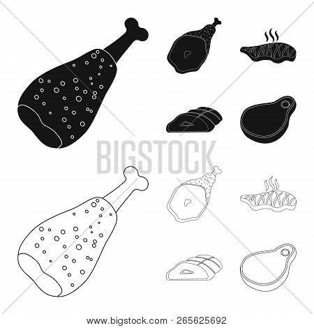 Vector Illustration Of Meat And Ham Symbol. Set Of Meat And Cooking Stock Vector Illustration.
