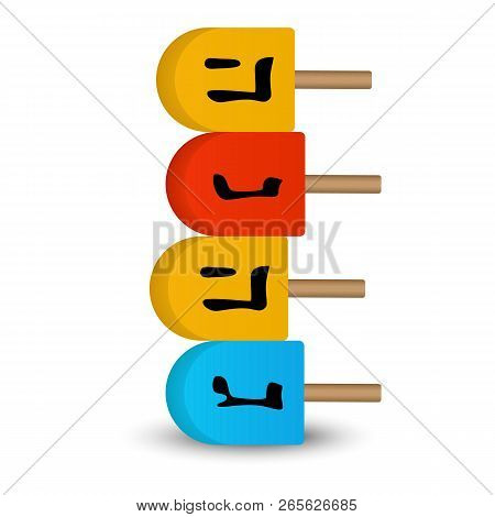 Jewish Dreidels Icon. Realistic Illustration Of Jewish Dreidels Vector Icon For Web Design Isolated 