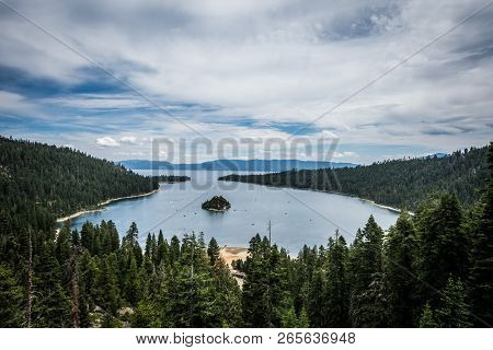 Partly Cloudy, Dreary Day At Emerald Bay In South Lake Tahoe California