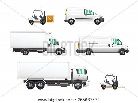 Set Of Delivery And Transportation Vehicles Illustrations.