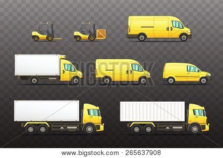 Set Of Delivery And Transportation Vehicles Illustrations.