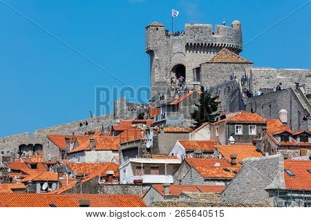 Dubrovnik, Croatia, July 29, 2018: Fort Minceta In Dubrovnik, Croatia Originated In 1319, Rebuilt In