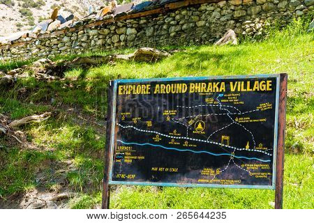 Touristic Information Sign In Braga Village On The Road To Manang Village In Annapurna Conservation