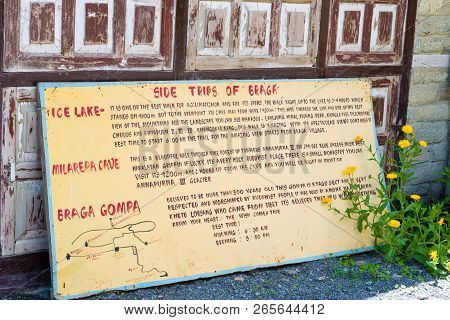 Touristic Information Sign In Braga Village On The Road To Manang Village In Annapurna Conservation
