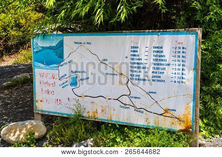 Touristic Information Sign In Braga Village On The Road To Manang Village In Annapurna Conservation