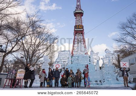 Sapporo, Japan - February 2018 - Sapporo Tv Tower, Famous Landmark For Visitors Around The World, St