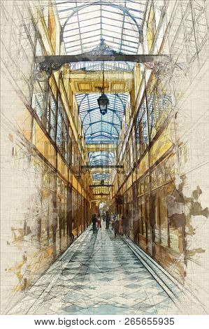 Sketch of Passage du Grand Cerf in Paris