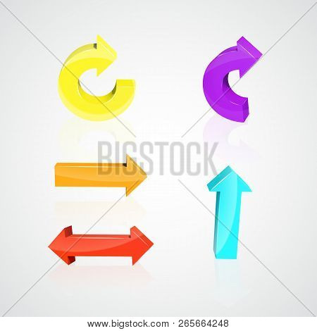 Set Of Bright Arrows. Threedimensional. Vector Illustration. The Reflection From The Surface.