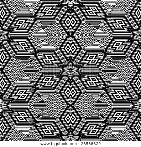 Černá a bílá bezešvé pozadí připomínající tři dimenzionální kostky - styl Escher