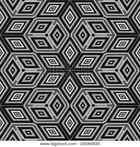 Bezešvé černé a bílé kostky 3D ilustrace - styl Escher