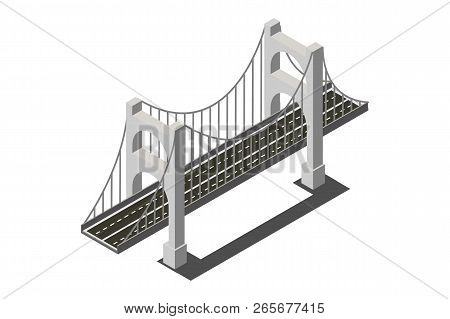 Isometric Bridge Traffic, Vector Illustration