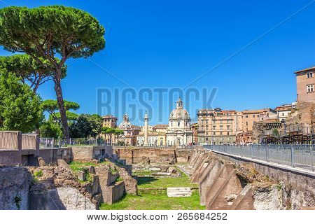 Trajans Forum Ruins, Trajan Column, Santa Maria Di Loreto Church And Basilica Ulpia