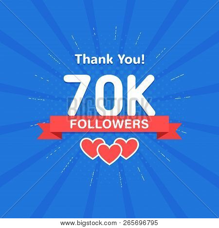 Thank You 70000 Or 70k Followers. Congratulation Card. Web Social Media Concept. Blogger Celebrates 