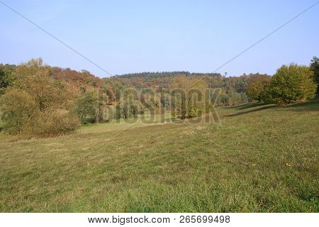 View Over The Heckengau At Weissach With Its Fields, Meadows And Orchards In Autumn