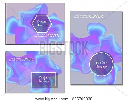 Blue Posters Design With Vibrant Gradient, Neon Fluid Texture. Fashionable Vector Backgrounds, Cover