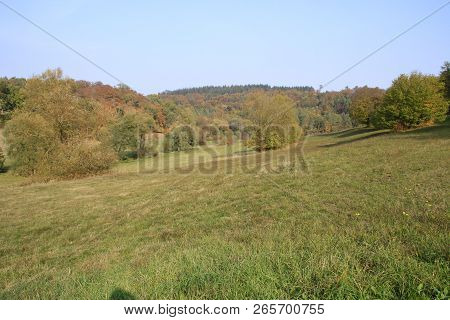 View Over The Heckengau At Weissach With Its Fields, Meadows And Orchards In Autumn