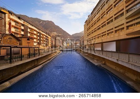 Andorra la Vella Paris bridge over Valira river in Pyrenees