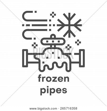 Simple Modern Line Icon. Plumbing Sign. Vector Illustration. Frozen Pipes Symbol.