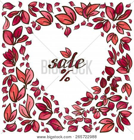 Beautiful Background With Autumn Leaves Heart. Texture For Season Autumn Sale.