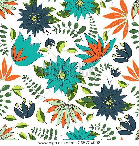 Seamless Pattern With Floral Romantic Elements.