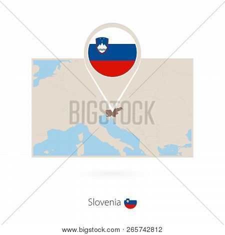 Rectangular Map Of Slovenia With Pin Icon Of Slovenia