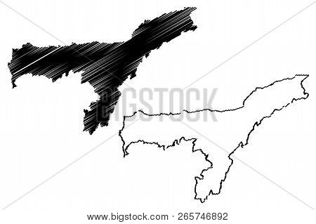 Assam (states And Union Territories Of India, Federated States, Republic Of India) Map Vector Illust