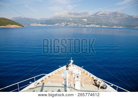 Forecastle Of The Big White Cruise Liner During A Cruise To Montenegro