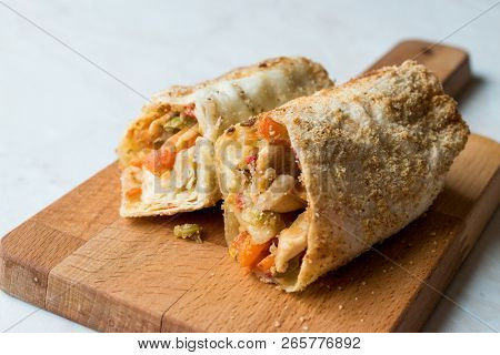 Turkish Avci Boregi / Hunter Pastry Fried Rolls With Chicken And Vegetables