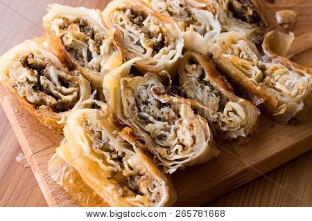 Turkish Borek Kol Boregi With Minced Meat.