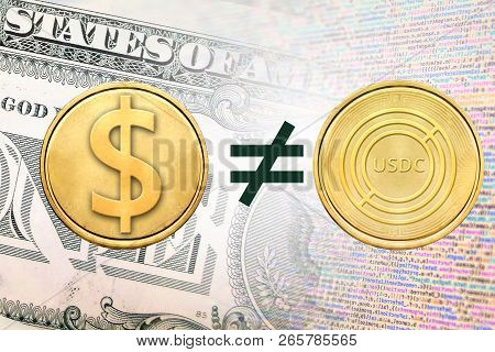 Concept Image Of Usdc Coin Unequal To Usd Coin, Cryptocurrency
