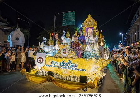 Chiang Mai, Thailand - November 04, 2017 : Unidentified Peoples Are In Parade Decorate Car With Ligh