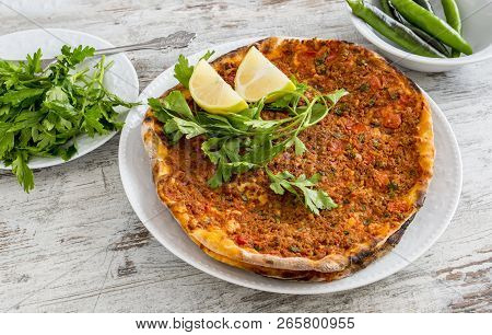Traditional Turkish Foods; Turkish Pita Pizza (lahmacun)