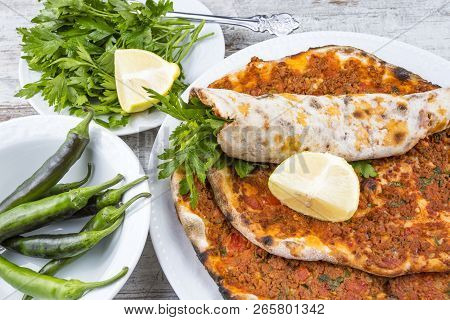Traditional Turkish Foods; Turkish Pita Pizza (lahmacun)