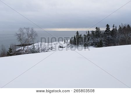 View Of The St. Lawrence Estuary In Winter In Canada