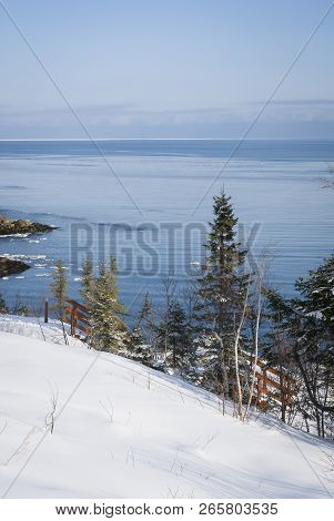 View Of The St. Lawrence Estuary In Winter In Canada