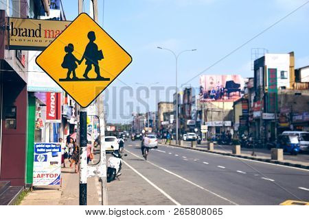 Matara, Sri Lanka - January 8, 2017: Road Sign On The Main Street Of The City