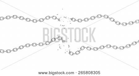 3d Rendering Of Two Strings Of Chain Lying Curled On A White Background With Their Links Broken And 