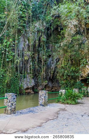 Entrance Of Cueva Del Indio Cave In National Park Vinales, Cuba