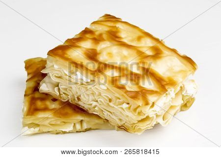 Turkish Style Meat And Cheese Stuffed Filo Dough Borek Served Su Boregi