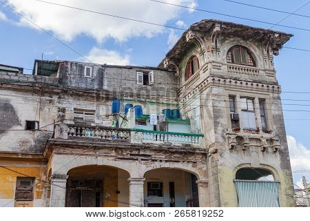 Dilipitated Building  In Vedado Neighborhood Of Havana.